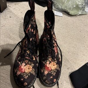 Dr. Martens Black Floral Lace Up Boots